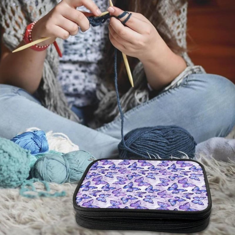 Vanideaoty Store Purple Butterfly Crochet Hook Case PortableKnitting Needle Organizer with Web Pockets Crochet Hook Organizer for Crochet Hooks, Knitting Needles,Knitting Crochet Supplies - Image 2